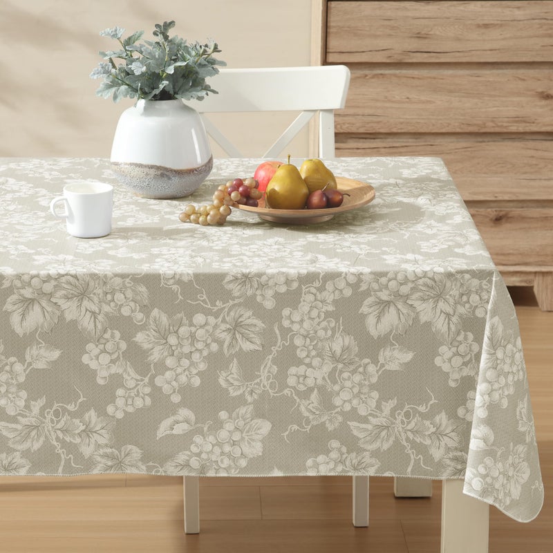 Lintex Home Bargains Plus 60 x 104 Inch Rectangle Vinyl Tablecloth with Flannel Backing, Traditional Grapevine Print, Waterproof Indoor Outdoor Dining Room, Party and Banquet Table Cover, Ivory - Image 5